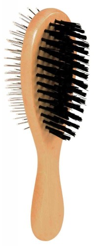 TRIXIE Szczotka dwustronna, drewniana, owalna (mała) do pielęgnacji sierści psa i kota - 6x21 cm