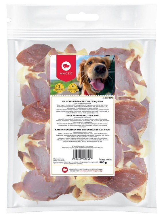 MACED Ucho królicze z kaczką - gryzak dla psa - 500 g