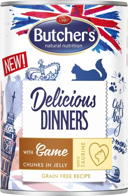 BUTCHER'S Delicious Dinners Kawałki z dziczyzną w galaretce - mokra karma dla kota - 400 g