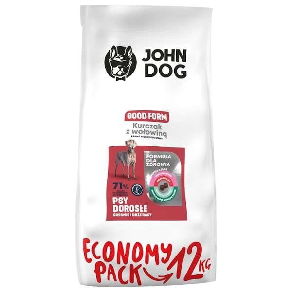 JOHN DOG Good Form Kurczak z wołowiną Adult Średnie i duże rasy - sucha karma dla psa - 12 kg