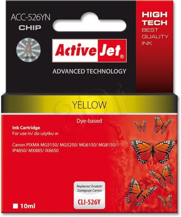 Activejet ACC-526YN Tusz (zamiennik Canon CLI-526Y; Supreme; 10 ml; żółty)