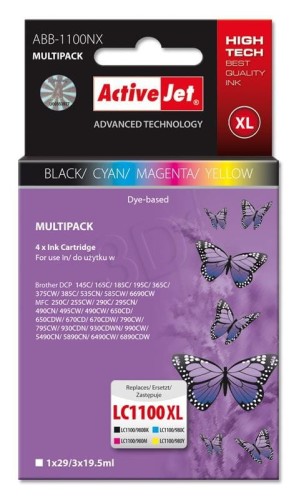 Activejet ABB-1100NX Tusz  (zamiennik Brother LC1100/980; Supreme; 1 x 29 ml, 3 x 19.5 ml; czarny, czerwony, niebieski, żółty)