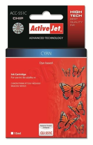 Activejet ACC-551CN Tusz (zamiennik Canon CLI-551C; Supreme; 15 ml; niebieski)