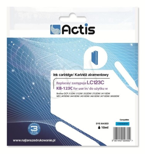 Actis KB-123C Tusz (zamiennik Brother LC123C/LC121C; Standard; 10 ml; niebieski)