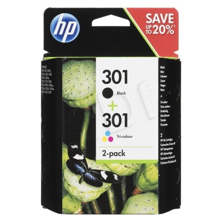 Tusz HP zestaw HP 301+HP 301, HP301+HP301=N9J72AE, zawiera czarny i kolor, CH561EE+CH562EE, zastąpił CR340EE, J3M81AE