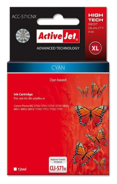 Activejet ACC-571CNX Tusz (zamiennik Canon CLI-571XLC; Supreme; 12 ml; niebieski)