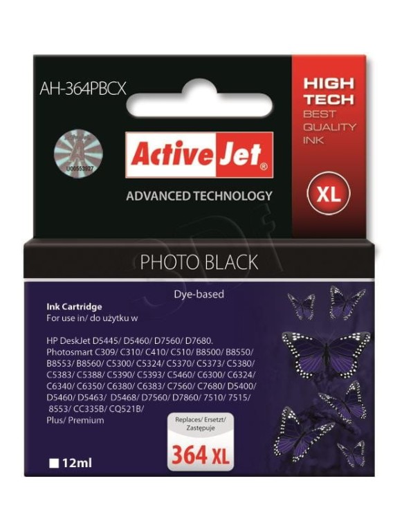 Activejet AH-364PBCX Tusz (zamiennik HP 364XL CB322EE; Premium; 12 ml; czarny, foto)