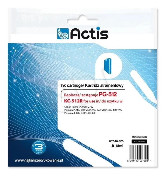 Actis KC-512R Tusz (zamiennik Canon PG-512; Standard; 15 ml; czarny)
