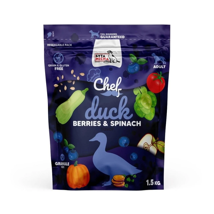 SYTA MICHA Karma sucha kaczka, jagody i szpinak  1,5kg pies
