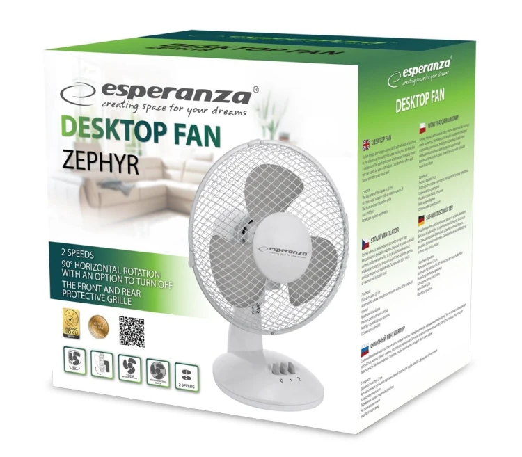 Wentylator biurkowy Esperanza Zephyr EHF004WE (kolor biały, kolor szary)