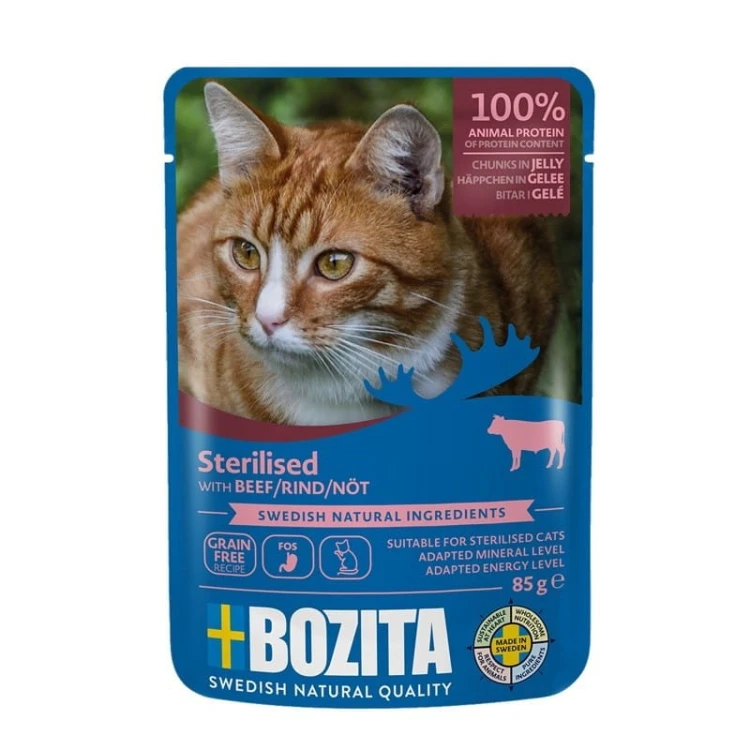 Bozita Sterylizowane kawałki w galarecie z wołowiną -  mokra karma dla kota-  85g