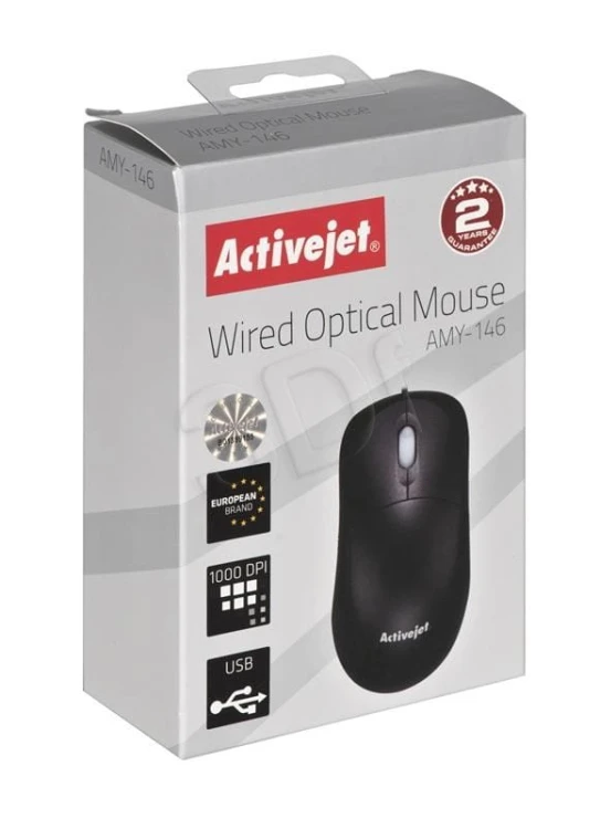 Activejet AMY-146 Mysz przewodowa (optyczna; 1000 DPI; kolor czarny)