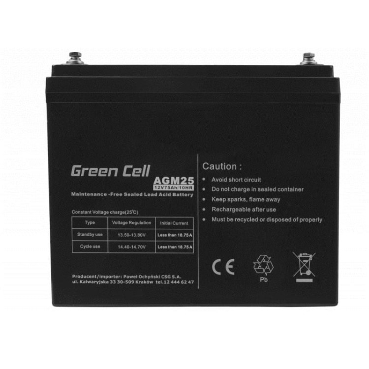 GREEN CELL AKUMULATOR ŻELOWY AGM25 12V 75AH