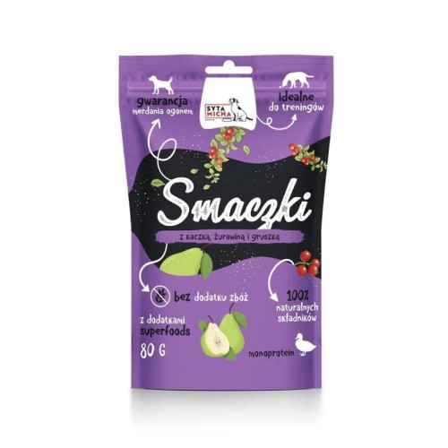 SYTA MICHA -  Smaczki dla psa z kaczką, żurawiną i gruszką 80g
