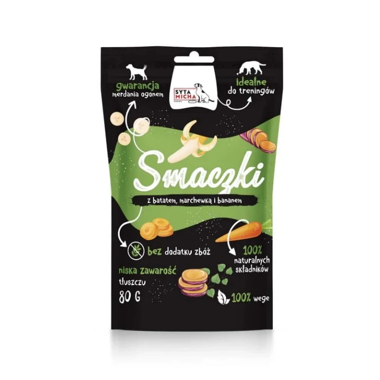 SYTA MICHA -  Smaczki, trenerki batat marchew banan - WEGE- przysmak dla psa -80g
