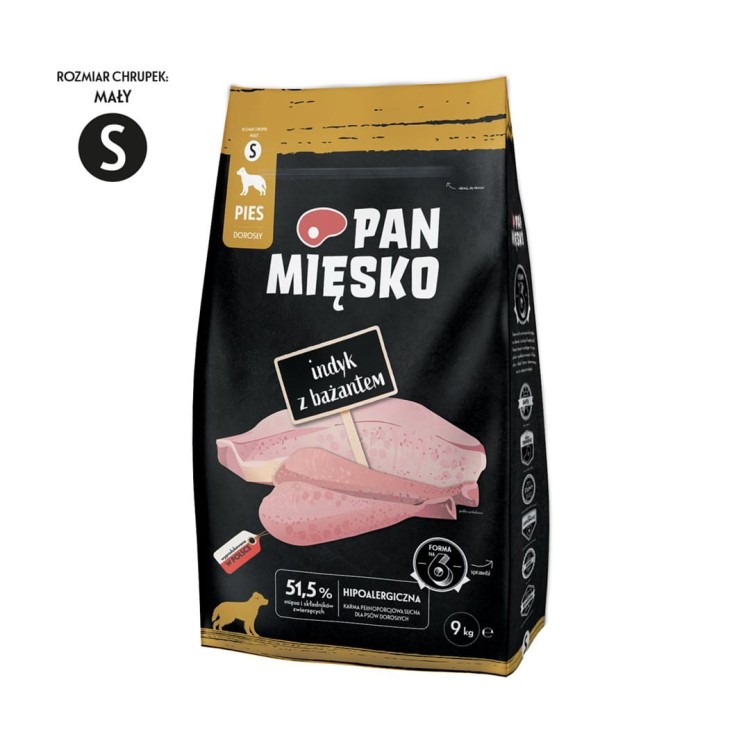 Pan Mięsko Indyk z bażantem (dorosły) chrupki S  Karma sucha dla psa 9kg