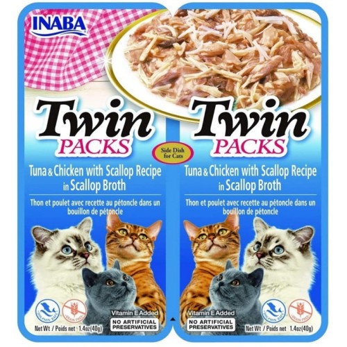 INABA Cat Twin Tuńczyk&Kurczak przegrzebki - Przysmak dla kotów -  2x40g
