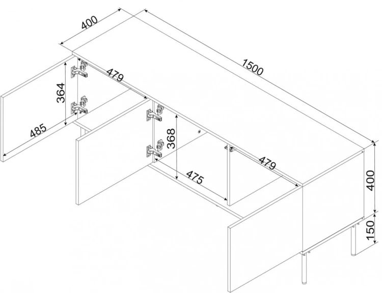 Szafka RTV 3D TRESSE 150x40x55 zieleń mat