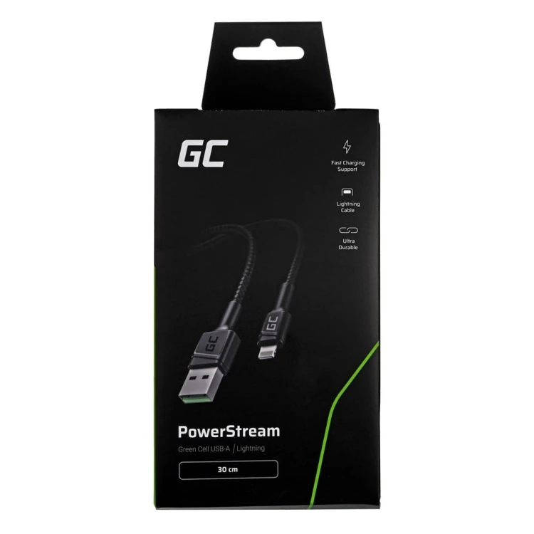 GREEN CELL KABEL KABGC24 GC POWERSTREAM USB-A - LIGHTNING 30CM, SZYBKIE ŁADOWANIE