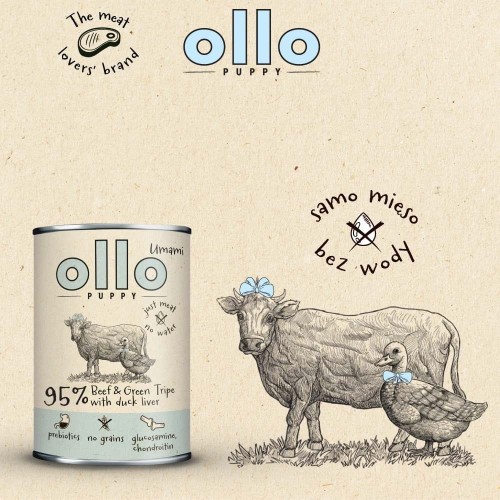 Ollo Puppy Umami Woł. żwacze z Kaczą Wątrobą 400g