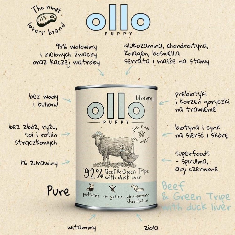 Ollo Puppy Umami Woł. żwacze z Kaczą Wątrobą 400g