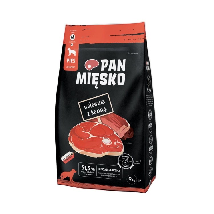Pan Mięsko wołowina,kozina,warzywa sucha karma dla psa M 9kg