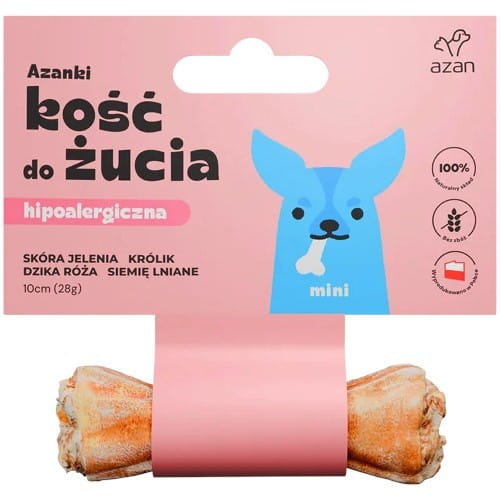 AZANKI Kość hipoalergiczna ze skóry jelenia z królikiem i siemieniem lnianym MINI 10cm