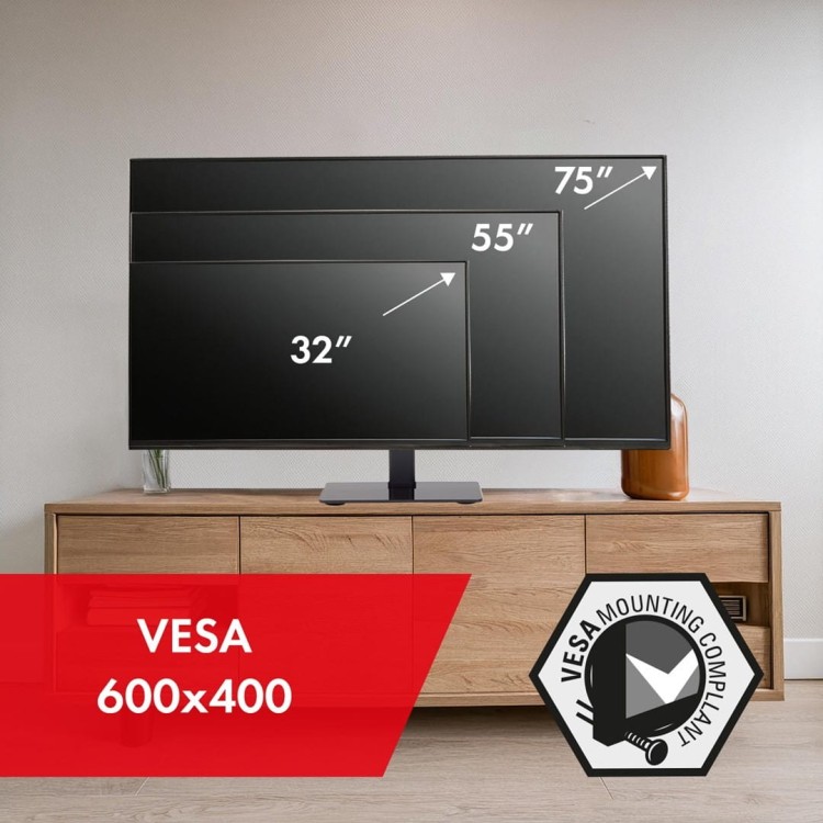 MACLEAN UNIWERSALNY STOJAK DO TV NA SZAFKĘ RTV PODSTAWKA, MAX. 40KG, MAX. VESA 600X400, DLA TV 32-75" MC-386