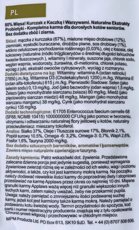 APPLAWS CAT Senior Kurczak - karma dla starszych kotów z wysoką zawartością mięsa - 7.5kg