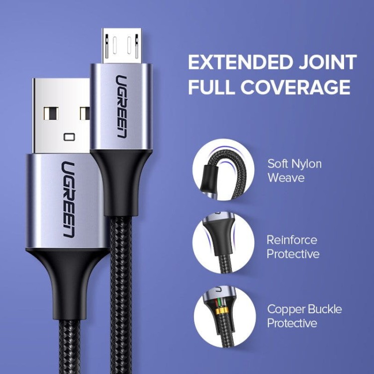 Kabel USB do Micro USB UGREEN US290 QC 3.0 2.4A 0.25m (czarny) 6