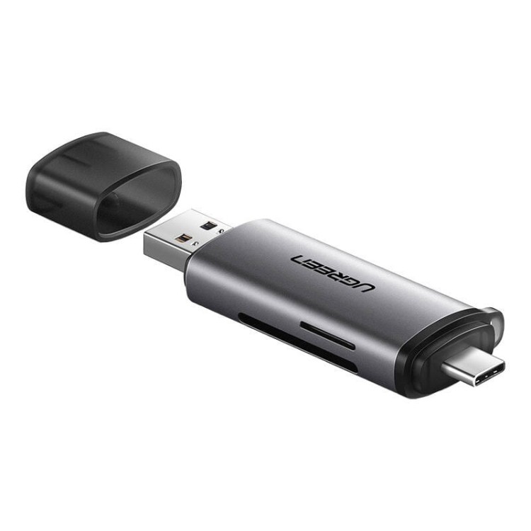 Adapter USB + USB-C UGREEN  CM185 czytnik kart SD + microSD (szary) 1