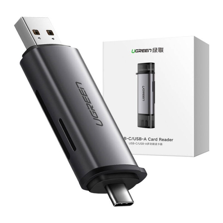 Adapter USB + USB-C UGREEN  CM185 czytnik kart SD + microSD (szary) 4