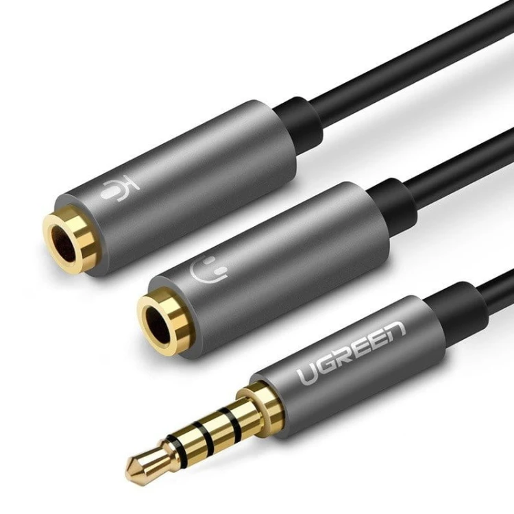 Rozdzielacz audio AUX UGREEN  AV141 kabel mini jack 3,5 mm (męski) do słuchawki + mikrofon (żeńskie), 20cm (czarny) 1
