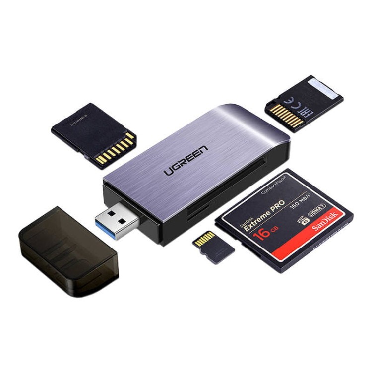 Adapter USB 4 w 1 UGREEN czytnik kart SD + microSD  CM180(srebrny) 2