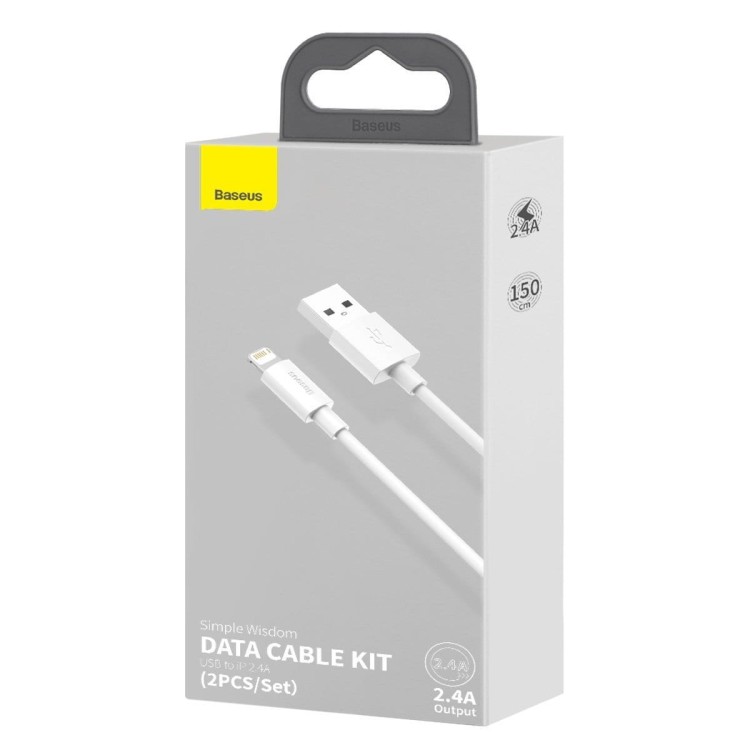Kabel USB do Lightning Baseus Simple Wisdom, 2.4A, 1.5m (biały) 2szt. 8