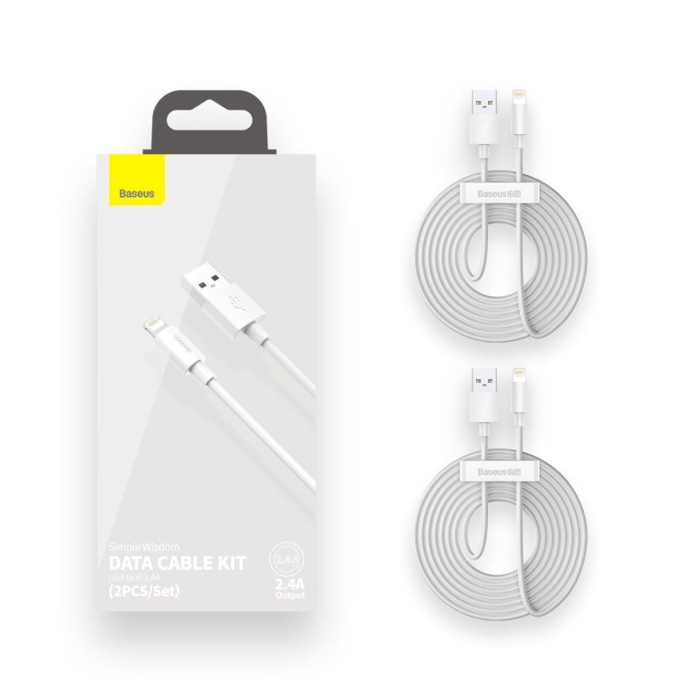 Kabel USB do Lightning Baseus Simple Wisdom, 2.4A, 1.5m (biały) 2szt. 10