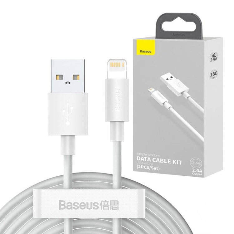 Kabel USB do Lightning Baseus Simple Wisdom, 2.4A, 1.5m (biały) 2szt. 11