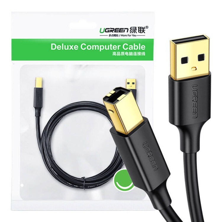 UGREEN US135 Kabel USB 2.0 A-B do drukarki, pozłacany, 3m (czarny) 2