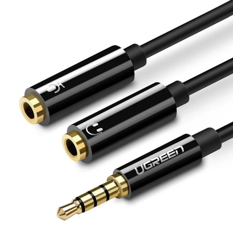 UGREEN AV141 Rozdzielacz audio AUX kabel mini jack 3,5 mm (męski) do słuchawki + mikrofon (żeńskie), 20cm (czarny) 1