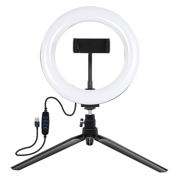 Lampa pierścieniowa / statyw LED Puluz 20cm z uchwytem na telefon PKT3073B 2