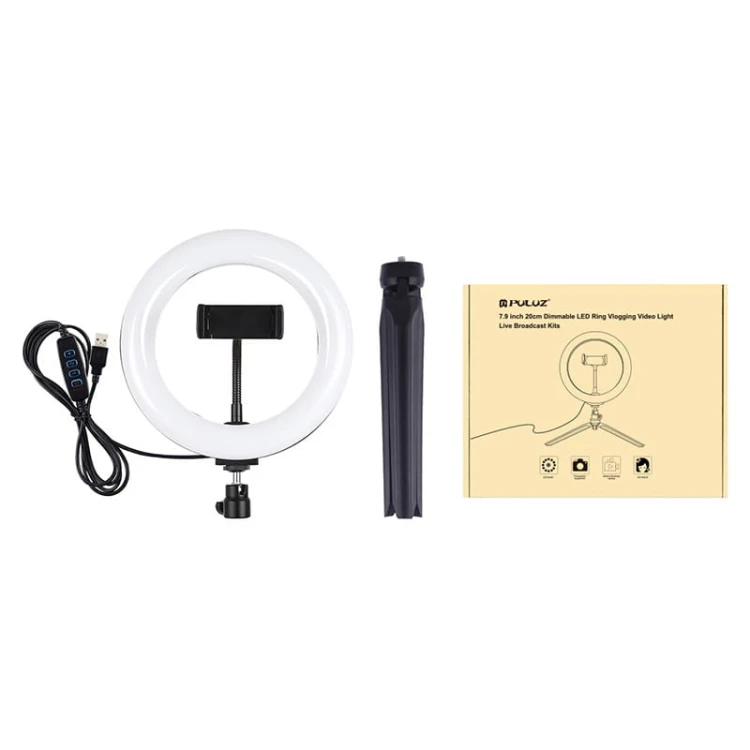 Lampa pierścieniowa / statyw LED Puluz 20cm z uchwytem na telefon PKT3073B 3