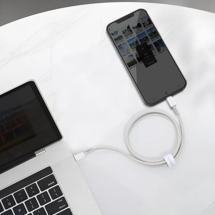 Kabel USB-C do Lightning Baseus High Density Braided, 20W, PD, 2m (biały) 3