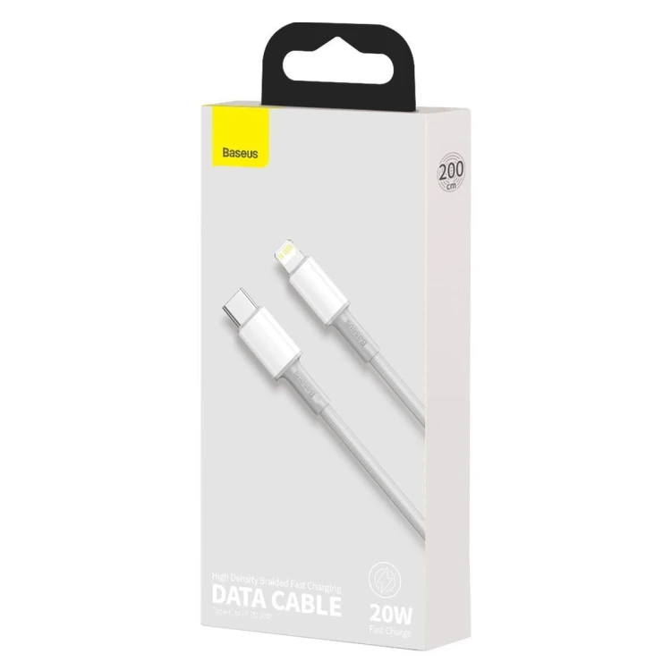 Kabel USB-C do Lightning Baseus High Density Braided, 20W, PD, 2m (biały) 5
