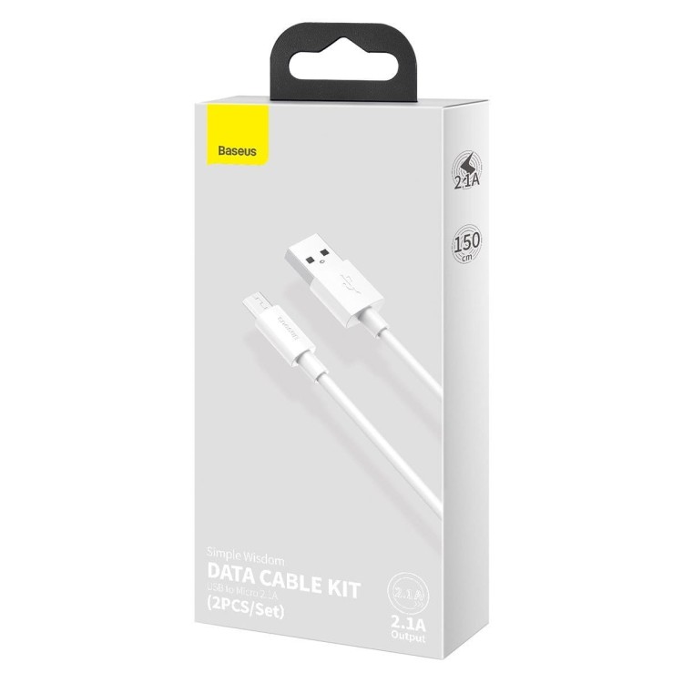 Kabel micro USB do USB Baseus Simple Wisdom, 2.1A, 1.5m (biały) 2szt. 9