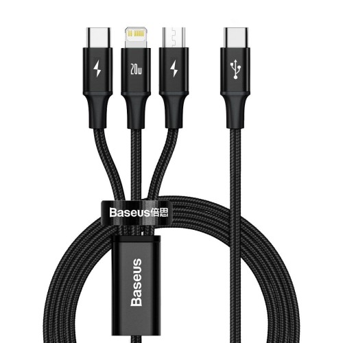 Kabel USB 3w1 Baseus Rapid Series, micro USB / Lightning / USB-C, 20W, 1.5m (czarny) 1