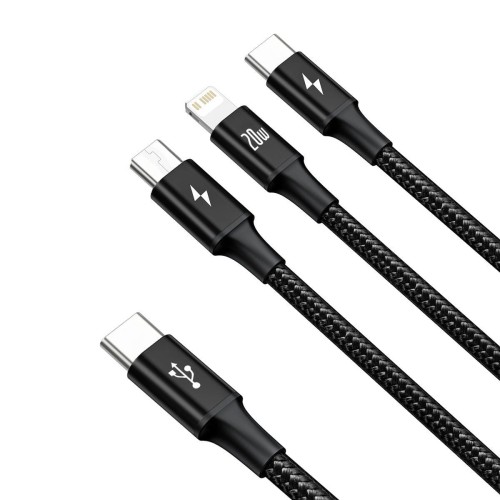 Kabel USB 3w1 Baseus Rapid Series, micro USB / Lightning / USB-C, 20W, 1.5m (czarny) 2