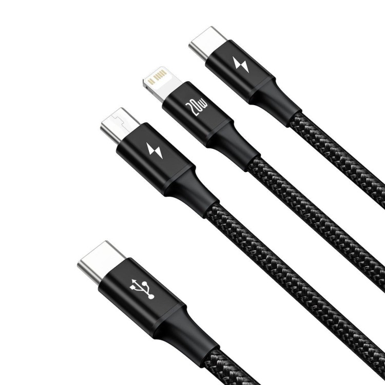 Kabel USB 3w1 Baseus Rapid Series, micro USB / Lightning / USB-C, 20W, 1.5m (czarny) 2