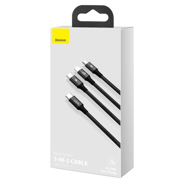 Kabel USB 3w1 Baseus Rapid Series, micro USB / Lightning / USB-C, 20W, 1.5m (czarny) 10