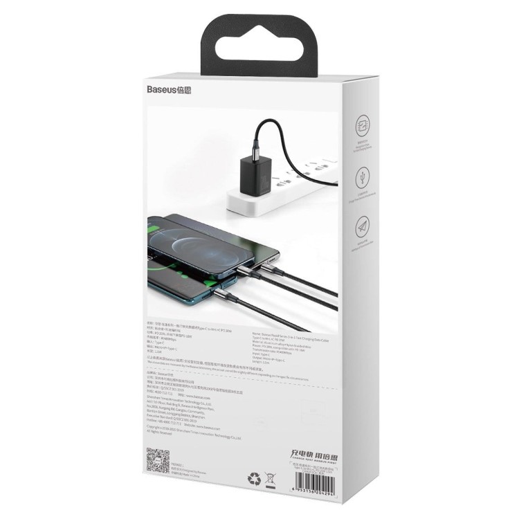 Kabel USB 3w1 Baseus Rapid Series, micro USB / Lightning / USB-C, 20W, 1.5m (czarny) 11