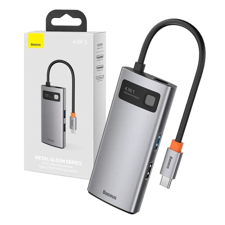 Hub 4w1 Baseus Metal Gleam Series, USB-C do USB 3.0 + USB 2.0 + HDMI + USB-C PD 1